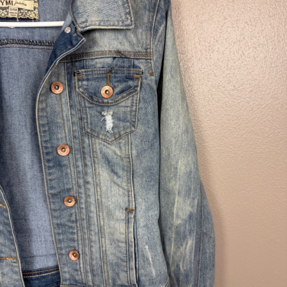 YMI Jeans Distressed Denim Jacket, Size Small - Picture 5 of 8